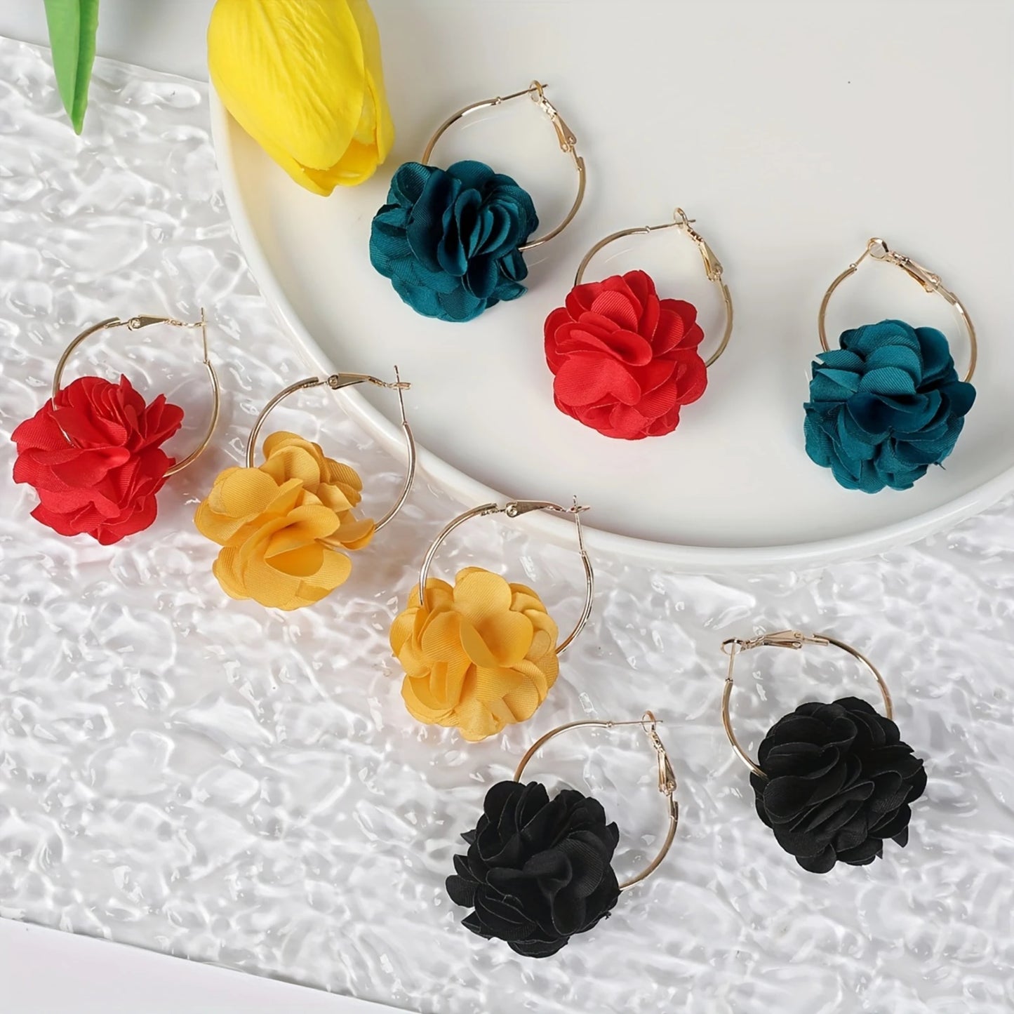 Bohemian Fashion Fabric Flower Earrings - Rose Dangle Earrings, Exaggerated Party Jewelry, Beach Accessories, Bijoux Gifts