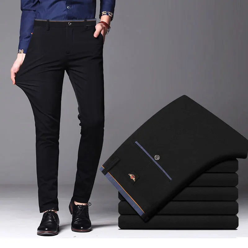 Men's Spring/Autumn Fashion Business Casual Long Pants - Elastic Straight-Leg Formal Suit Trousers, Plus Big Sizes 28-40