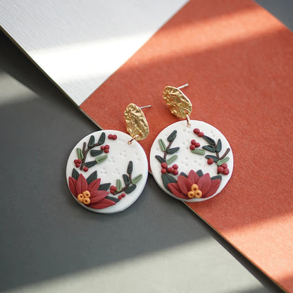 Handmade Crafts Molded Floral Christmas Holiday Multi Colors Shapes Wreath Polymer Clay Pattern Dangle Earrings Sets Jewelry