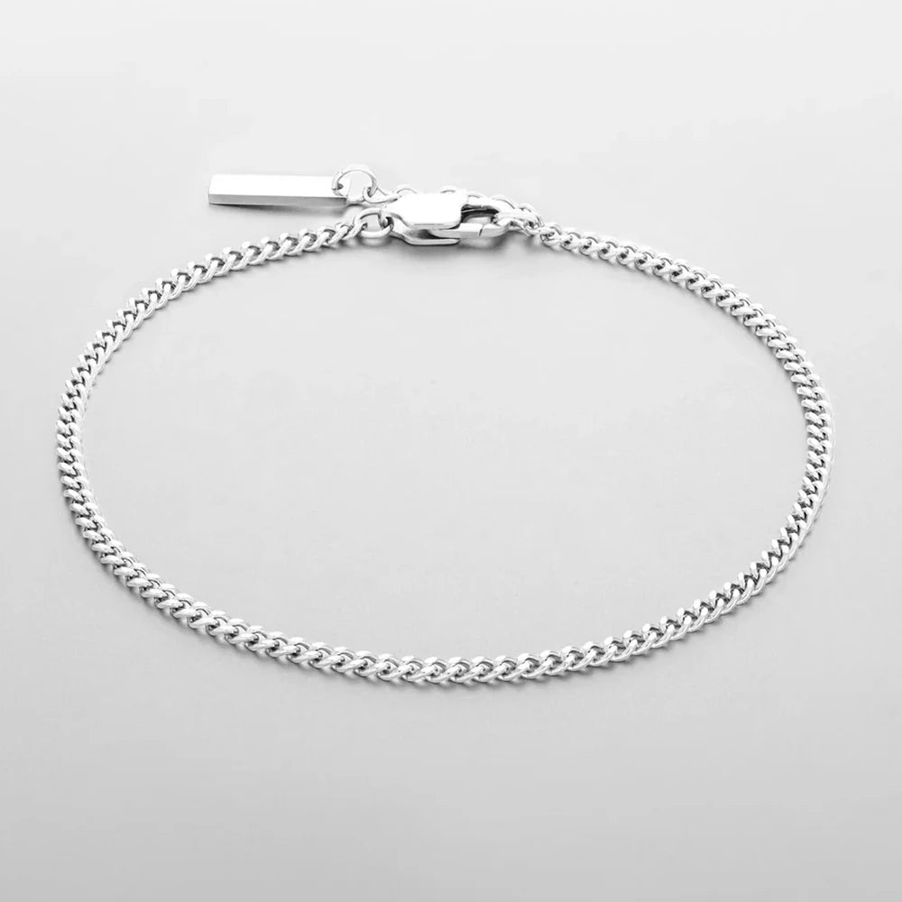 Men's Stainless steel Does not Lose color Accessories 1.8MM Minimalist Cuban chain White gold Bracelet Wholesale