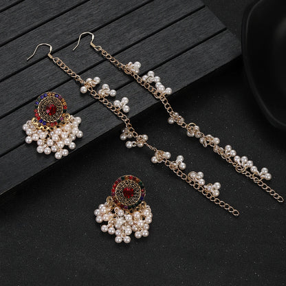 Retro Indian Tribal Earrings for Women - Bohemian Multilayer Pearl Tassel Crystal Round Jhumka Earrings, Elegant Temperament Jewelry