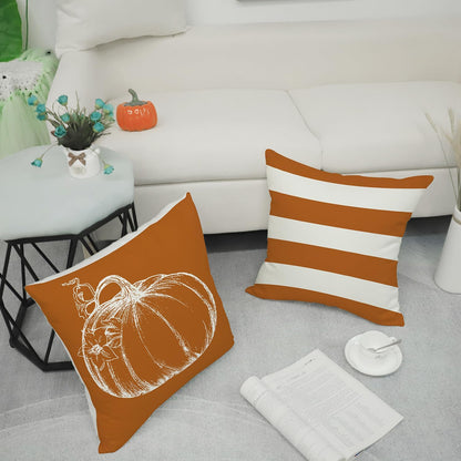 Autumn Pillowcase Pumpkin Leaf Striped Pillow Autumn Decoration Thanksgiving Orange Cushion Cover Sofa Home Decoration