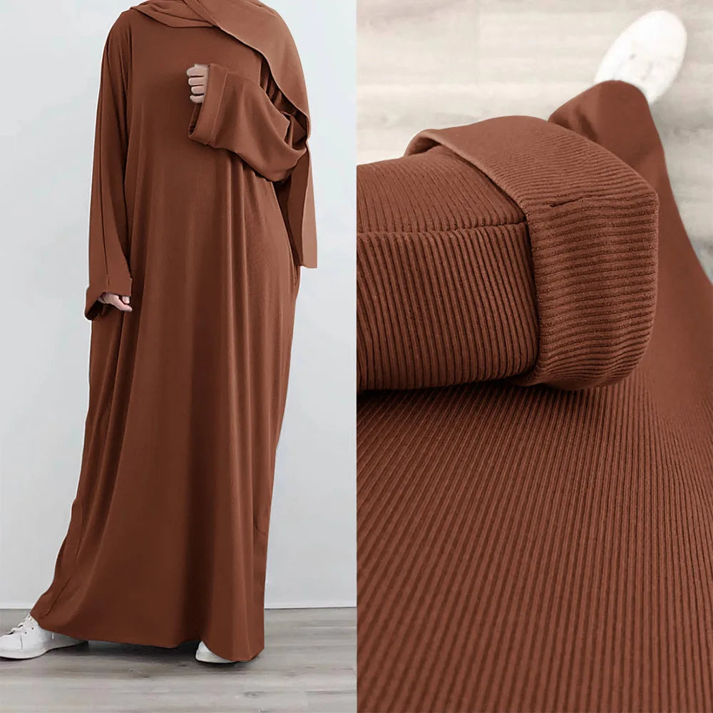 Autumn Winter Knitted Dress Muslim Women Abaya Female Arabic Turkey Modest Dresses New Warm Long Robe Islam Clothing