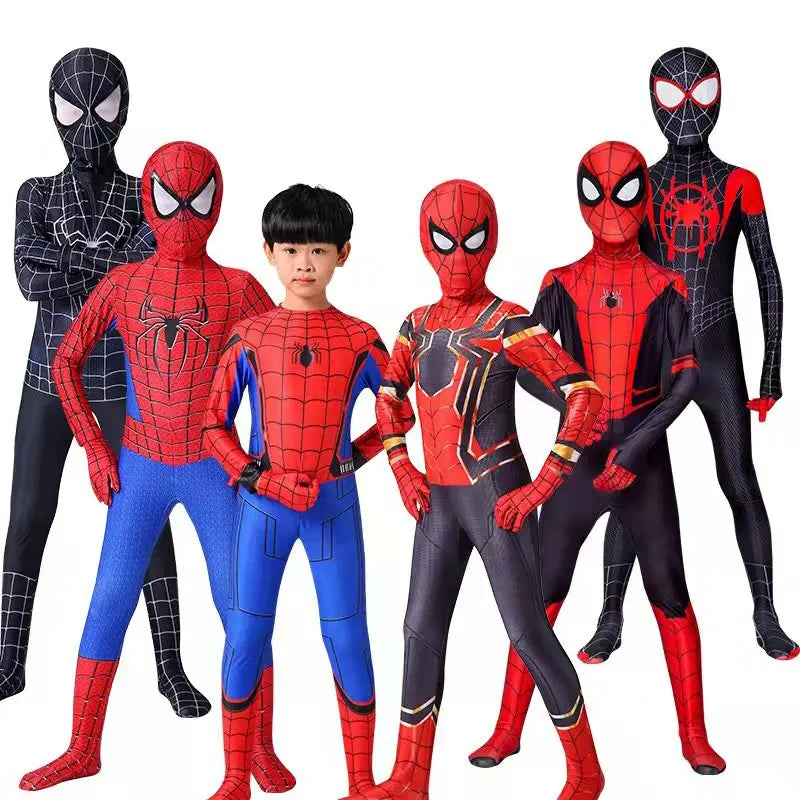 High Quality Superhero Spidermans Costume Bodysuit For Kids Adult Spandex Zentai Halloween Party Cosplay Jumpsuit 3D Style