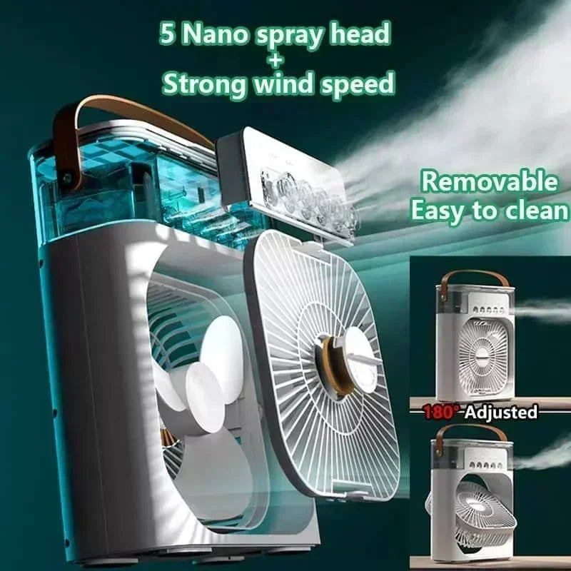 New 3 In 1 Fan AIr Conditioner Household Mini Air Cooler LED Night Light Portable Humidifier Air Adjustment Fan Office Home Fan