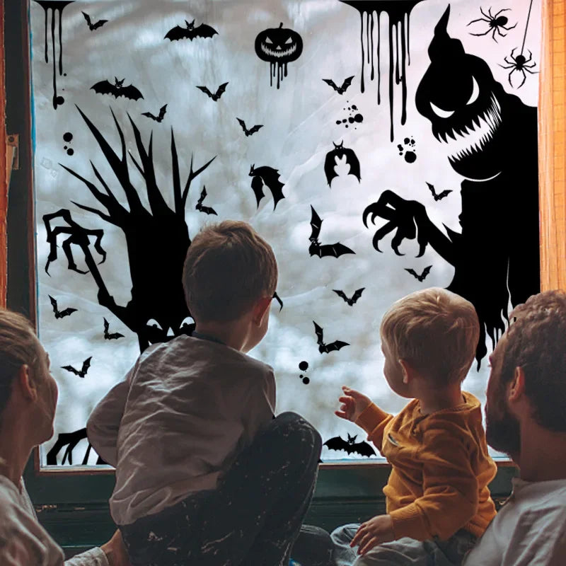 Horror Scar Mouth Halloween Door Sticker Decoration Black Pumpkin Witch Sticker Kids Trick Or Teat Scared Halloween Day Decor