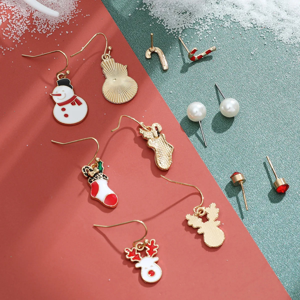 6 pairs/lot Christmas Earrings Xmas Tree Elk Snowman Santa Claus Cute Stud Earrings Set Kit Christmas Gifts For Women Girls Kids