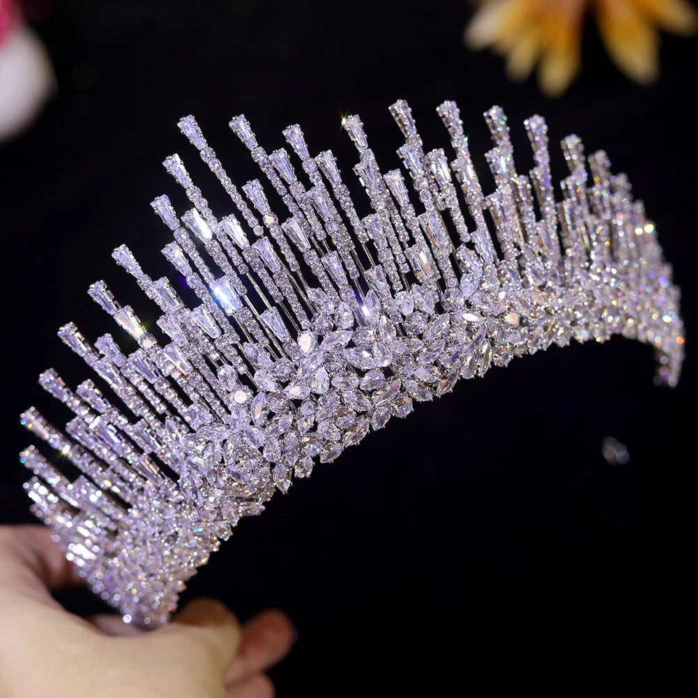 New Luxury Cubic Zirconia Big Crown Bridal Headpiece for Weddings