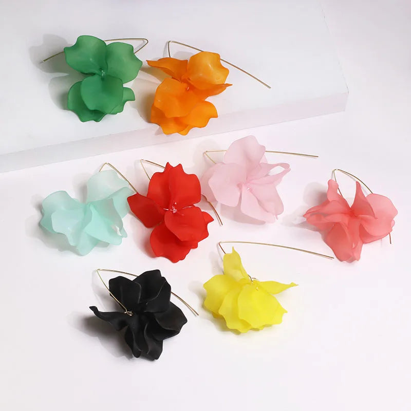 Multicolored Fashion Resin Flower Long Drop Earrings - 2022 Bohemia Handmade Petal Dangle Earrings