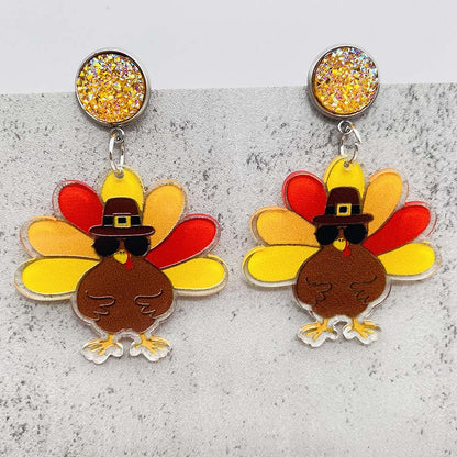 Thanksgiving Turkey Acrylic Earrings Fashion Glasses Turkey Asymmetric Drop Earrings for Women Thanksgiving  Jewelry Gifts