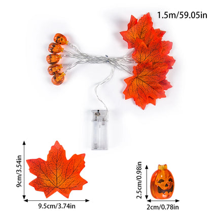 Artificial Autumn Maple Leaves Pumpkin Garland LED Fairy String Light Fall Thanksgiving Decorations Halloween Party DIY Supplies