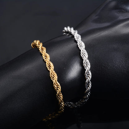 Men Stainless Steel Rope Chain Bracelet for Women Hand Bangle Gold/Silver Color Foot Ankle Anklet Jewelry Accessories DIY Gift