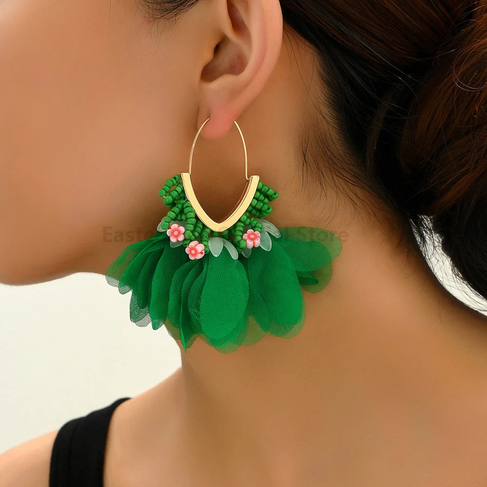 Elegant Charm Colorful Flower Glamorous Holiday Dangle Drop Earrings - Trendy Luxury Wedding Party Jewelry