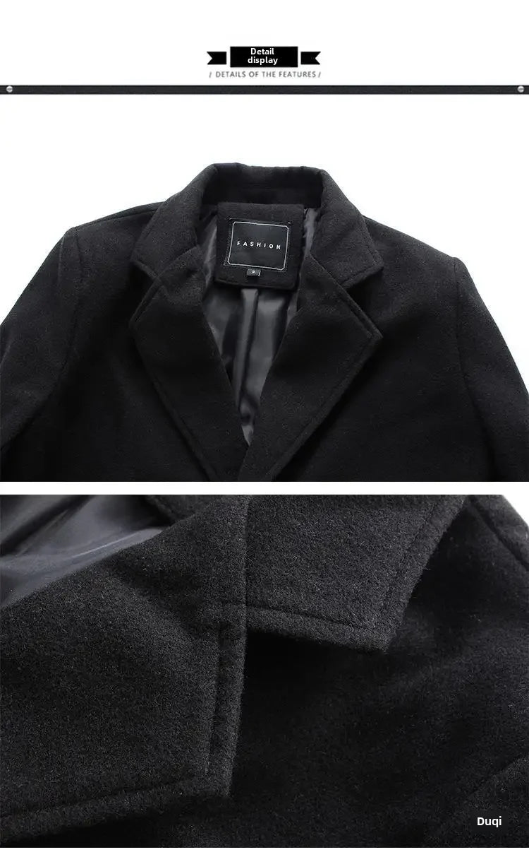 Woolen Overcoat New Men's Korean Style Slim Fit Medium-length Trench Coat Factory Wholesale Woolen Material Jacket