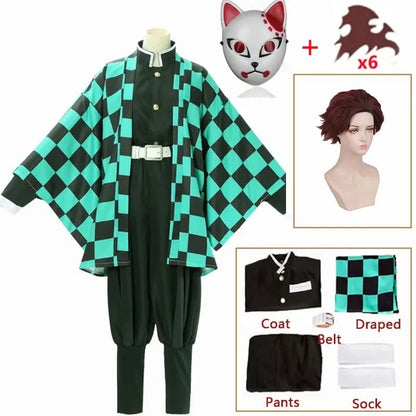 Tanjirou Kamado Costume Anime Cosplay Men Kimono Uniform Halloween Party Demonias Women Clothes Kids