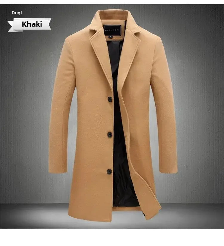 Woolen Overcoat New Men's Korean Style Slim Fit Medium-length Trench Coat Factory Wholesale Woolen Material Jacket