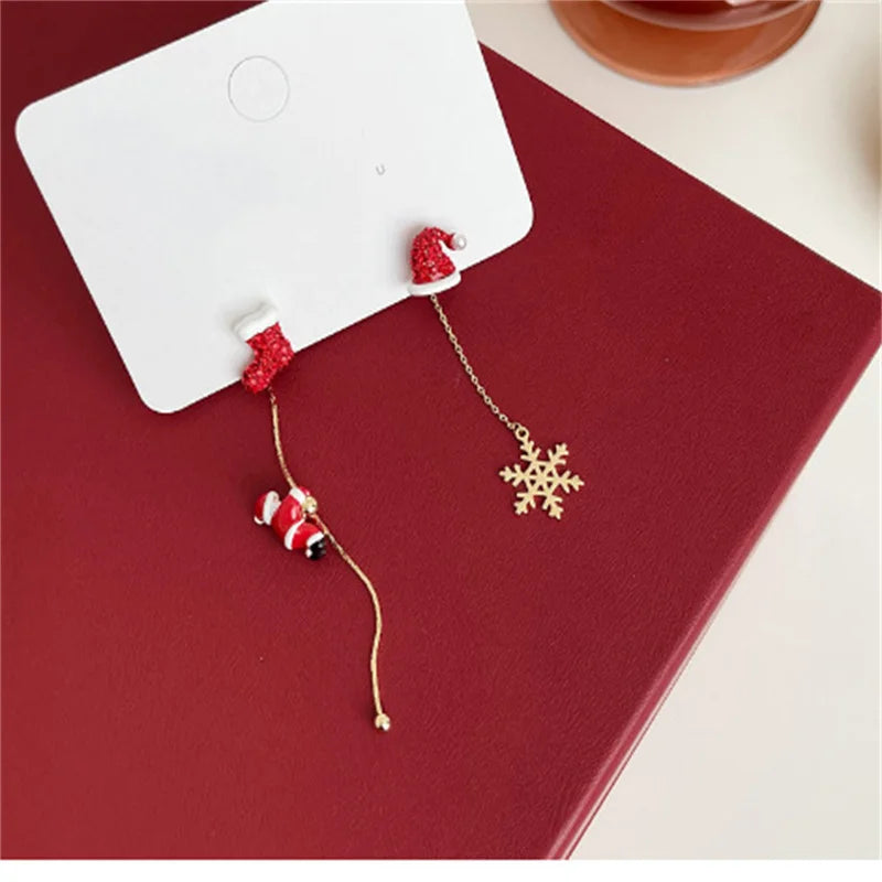 Xmas Santa Claus Drop Earrings Christmas Tree Snowflake Long Tassel Chain Earrings for Women Fashion Jewelry New Year Gift