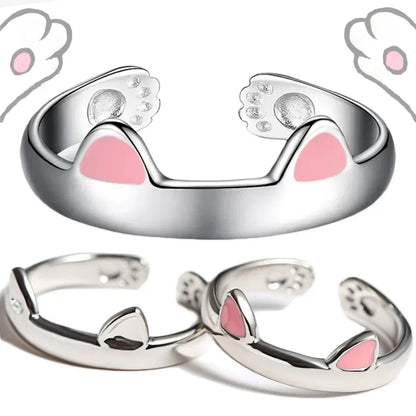 Cute Cat Ears Ring Opening Designer Cats Paw Embrace Tightly Finger Rings for Women Girls Trendy Pet Pink Ears Ring Jewelry Gift