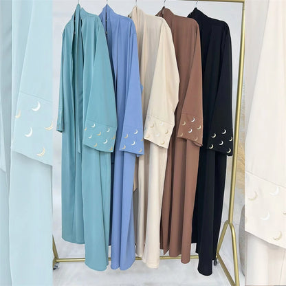 Summer Moon Embroidered Abaya Kimono Dubai Luxury Islam Muslim Kaftan Modest Dress Kebaya Damen Caftan Abayas For Women