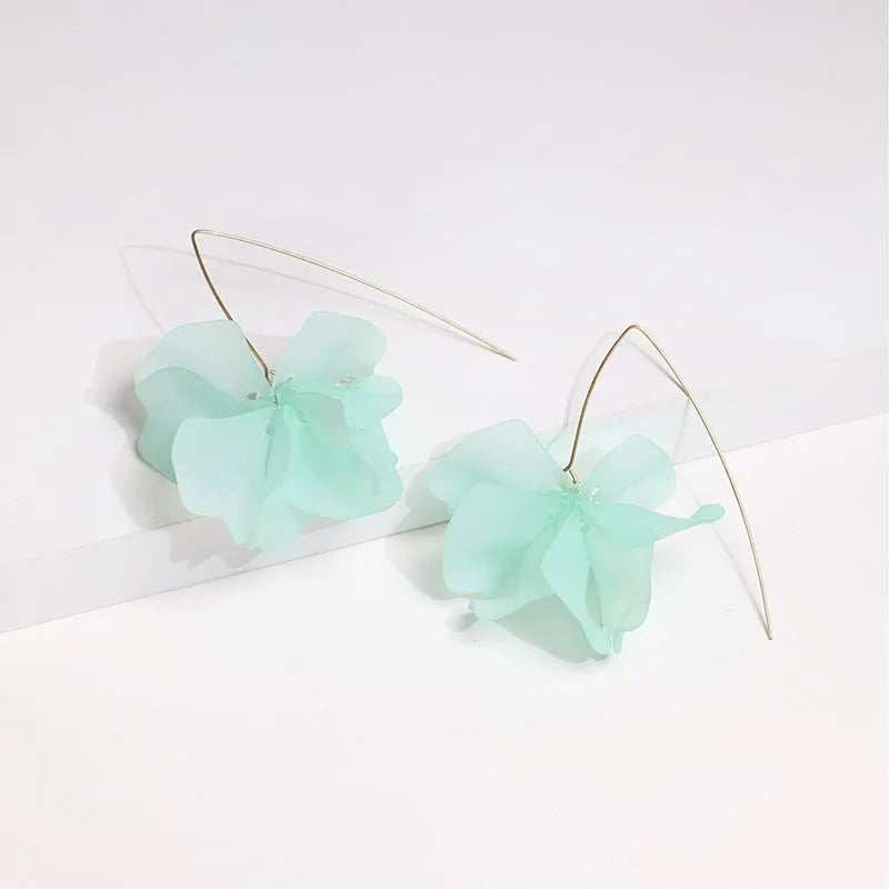 Multicolored Fashion Resin Flower Long Drop Earrings - 2022 Bohemia Handmade Petal Dangle Earrings