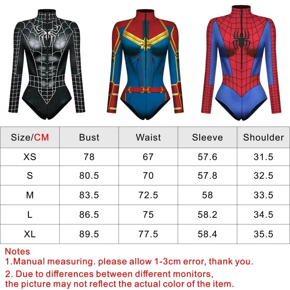 Spiderman Captain Superhero Swimsuit for Women Men 3D Print Long Sleeve Swim Bodysuit Cosplay Jumpsuit Halloween Carnival Outfit