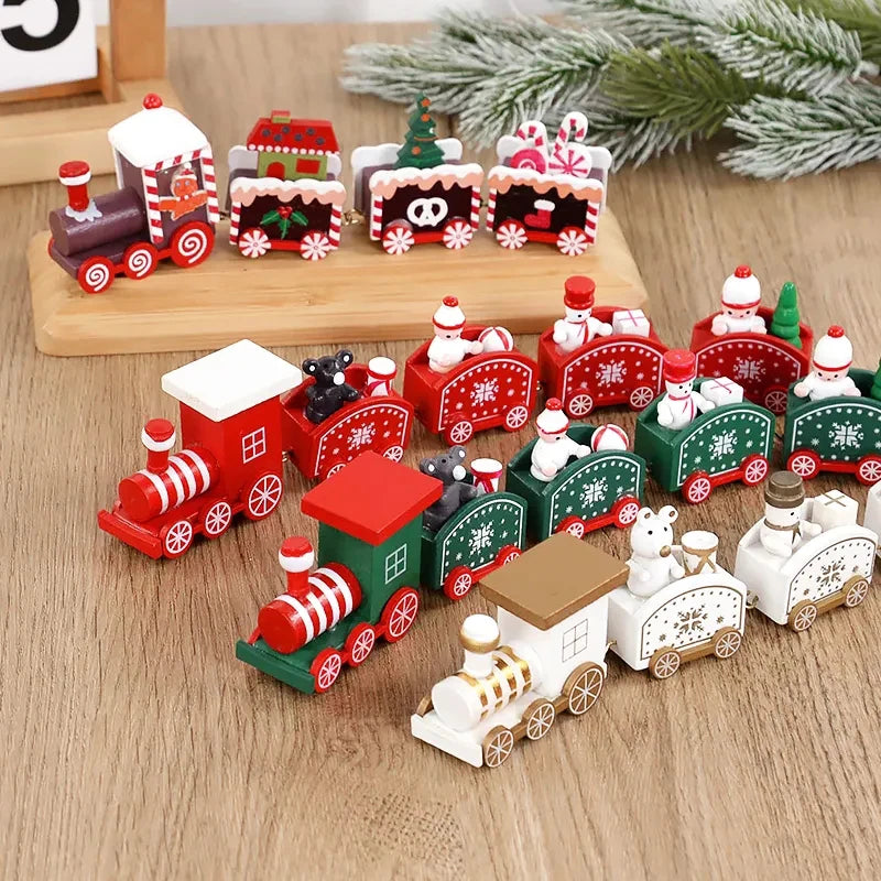 Christmas Wooden Train Merry Christmas Decorations for Home Xmas Tree Ornament Kids Gift Happy New Year