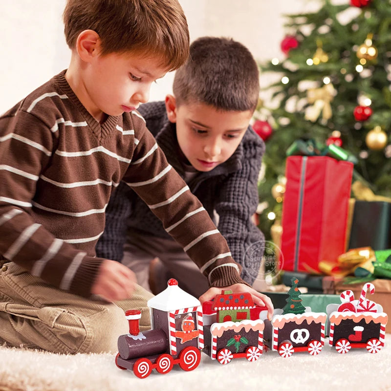 Christmas Wooden Train Merry Christmas Decorations for Home Xmas Tree Ornament Kids Gift Happy New Year