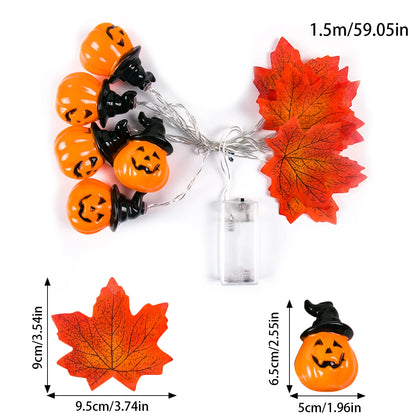 Artificial Autumn Maple Leaves Pumpkin Garland LED Fairy String Light Fall Thanksgiving Decorations Halloween Party DIY Supplies