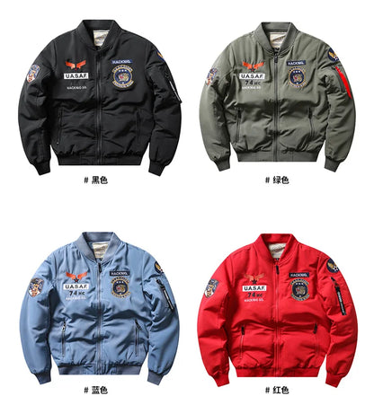 Bomber Jacket, Air Force Pilot Casual New Arrival Military Style Men Thick Fleece Velvet Coat Winter Male Green Blue Khaki