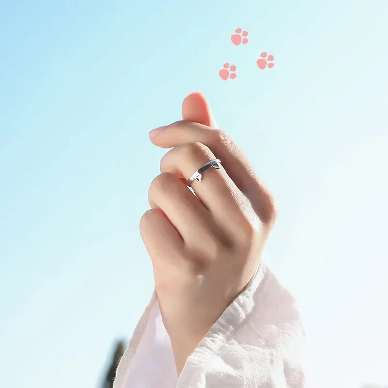 Cute Cat Ears Ring Opening Designer Cats Paw Embrace Tightly Finger Rings for Women Girls Trendy Pet Pink Ears Ring Jewelry Gift