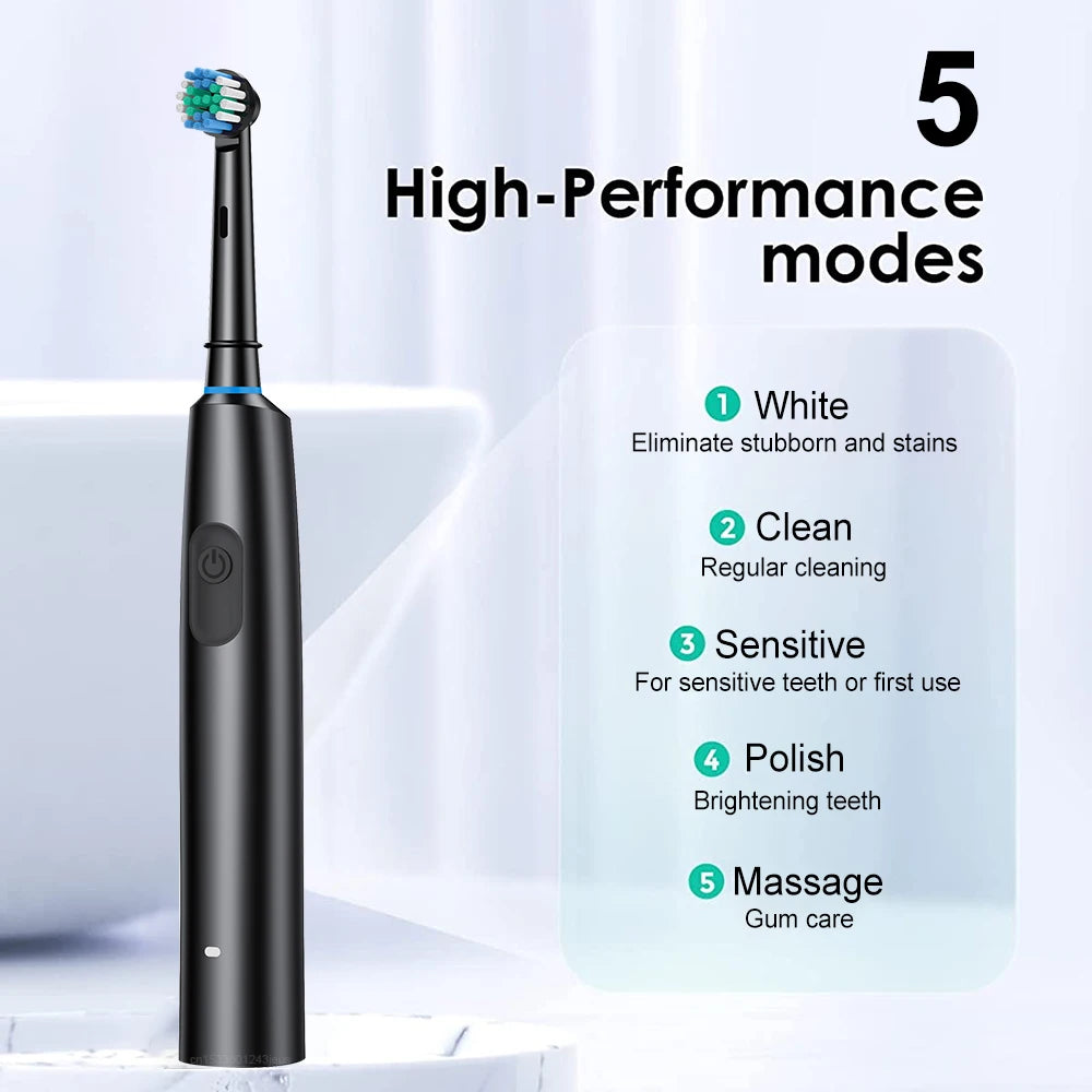 Electric Toothbrush Deep Clean Whitening Teeth for Adult Toothbrush Rotation Ultrasonic Toothbrush with 4/8 Replacement Heads