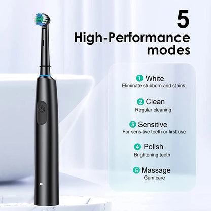 Electric Toothbrush Deep Clean Whitening Teeth for Adult Toothbrush Rotation Ultrasonic Toothbrush with 4/8 Replacement Heads