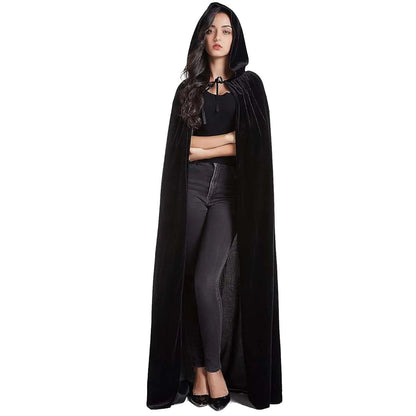 Halloween Pleuche Velvet Cloak Cape Hooded Medieval Costume Witch Wicca Vampire Halloween Cosplay Costume Cape for Christmas