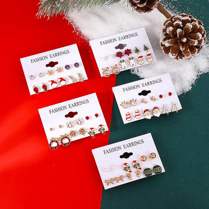 6 pairs/lot Christmas Earrings Xmas Tree Elk Snowman Santa Claus Cute Stud Earrings Set Kit Christmas Gifts For Women Girls Kids