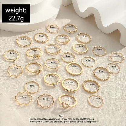 23Pcs Trendy Simple Knuckle Rings Set For Women Crystal Star Moon Eye Wave Ring Female Fashion Party Jewelry Accessories