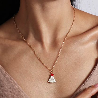 Cute Christmas Necklaces Enamel Bell Snowman Tree Deer Santa Gifts Necklace for Women Men Christmas Party Jewelry Gifts