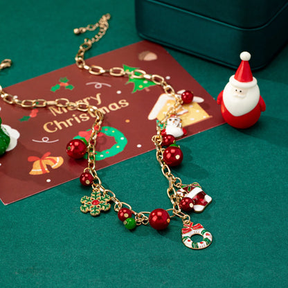 Sweet Cute Christmas Necklaces Enamel Bell Snowman Tree Deer Santa Gifts Necklace for Women Men Christmas Party Jewelry Gifts