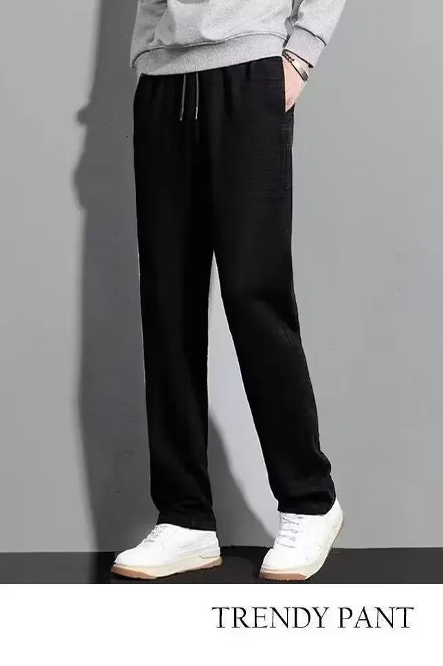 Men's Fleece-Lined Thickened Casual Pants - Autumn/Winter Loose-Fit, Versatile Straight-Leg Sports Trousers in Hong Kong Style