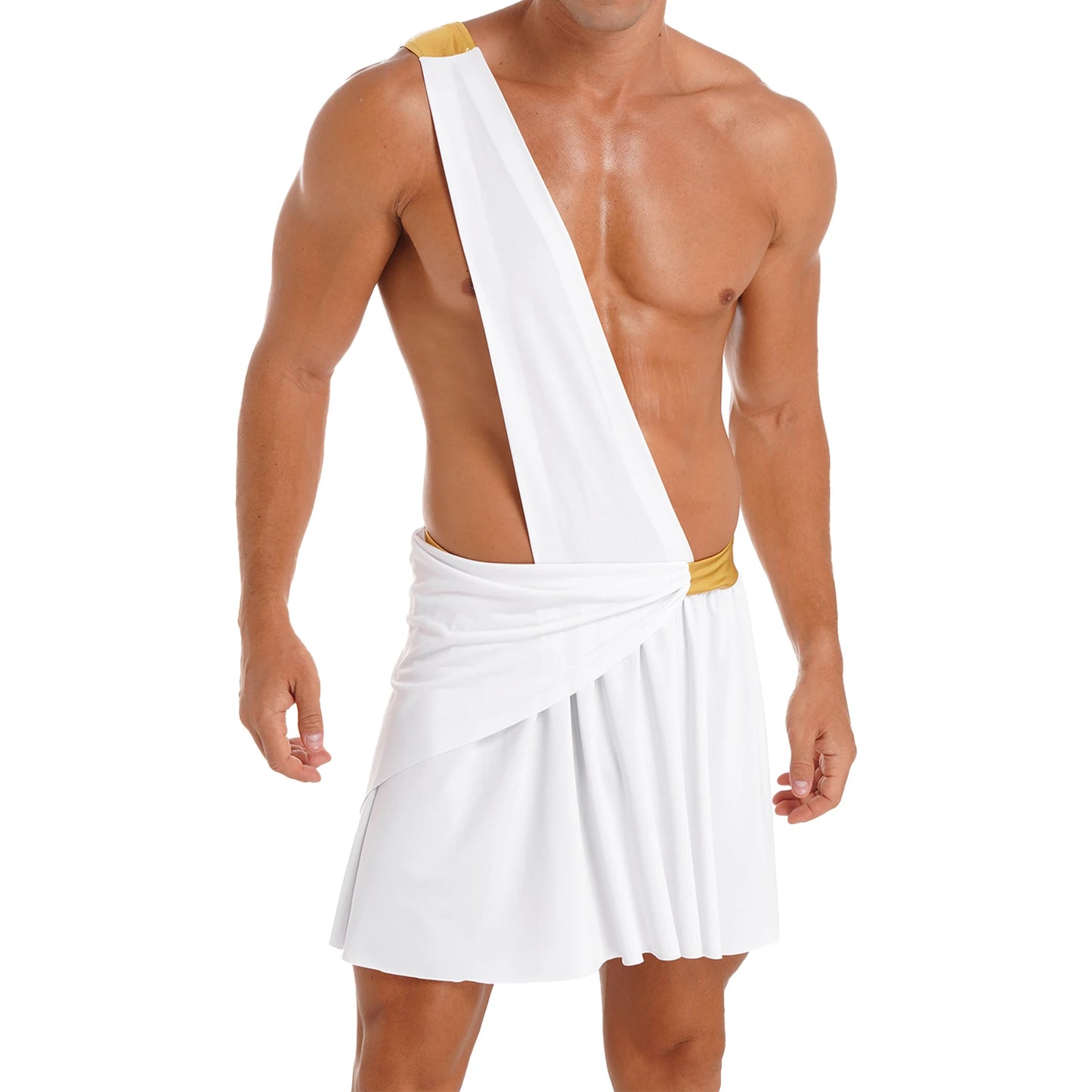 Men's Ancient Greek God Halloween Party Costume Cosplay One Shoulder Strap Skirts Knight Warrior Theatrical Performance Outfit