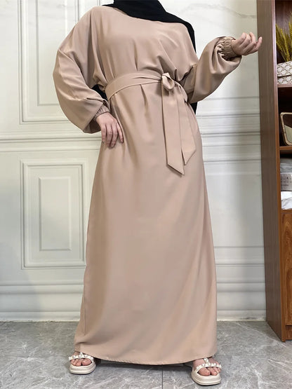 Hot Selle Simple Style Moroccan Dresses Kaftan Turkey Solid Color Gulf Abayas Islamic Women Long Dress Muslim Saudi Robe Ramadan