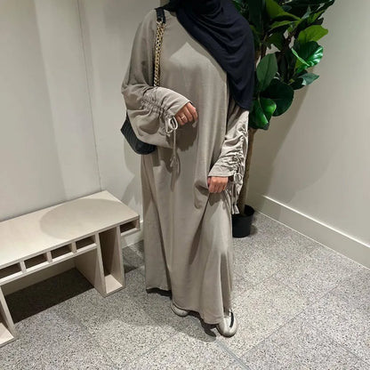 Saudi Arabia Muslim Wiomen Modest Dress Eid Dubai Plain Abaya Islamic Holiday Party Solid Turkey Lace-up Cuffs Long Clothes