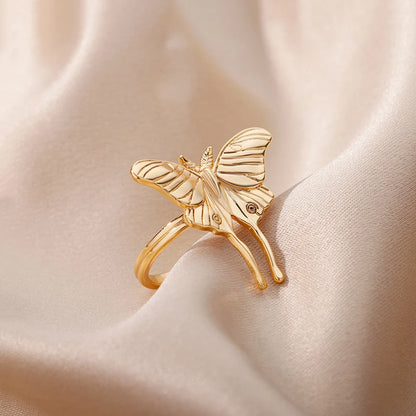 Gold-Colored Stainless Steel Butterfly Rin : Elegant Engagement and Wedding Ring