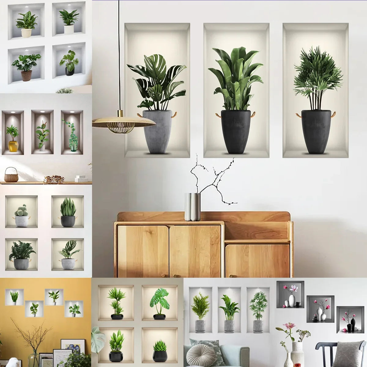 Wall Art Stickers Simulate 3D Three-dimensional Potted Green Plants Flowers Home Decorations Pegatinas De Pared Anime Wallpapers