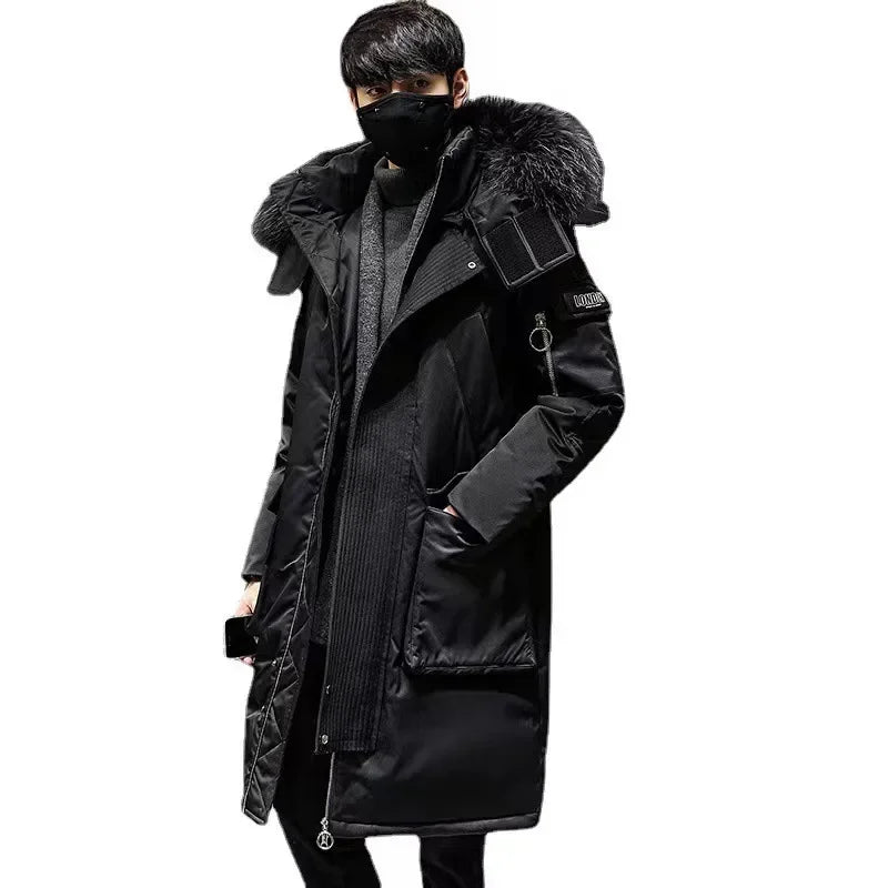 Winter Large Collar Men's Parka Down Jacket Men's Mid Length Thickened Warm White Duck down Men's And Women's Outerwear