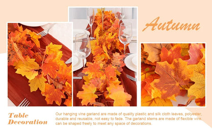 200cm Artificial Fall Maple Leaf Garland Autumn Leaves Fake Plant Garland for Festival Wedding Halloween Room Decor