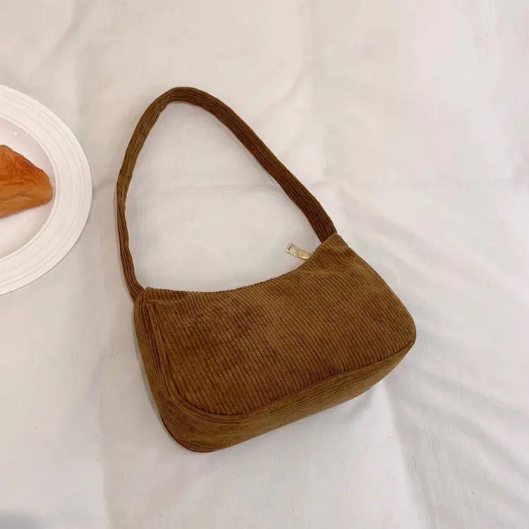 Autumn And Winter New Portable Small Square Bag Stuffed Shoulder Fashion Retro Corduroy Underarm Baguette Bag Handbag