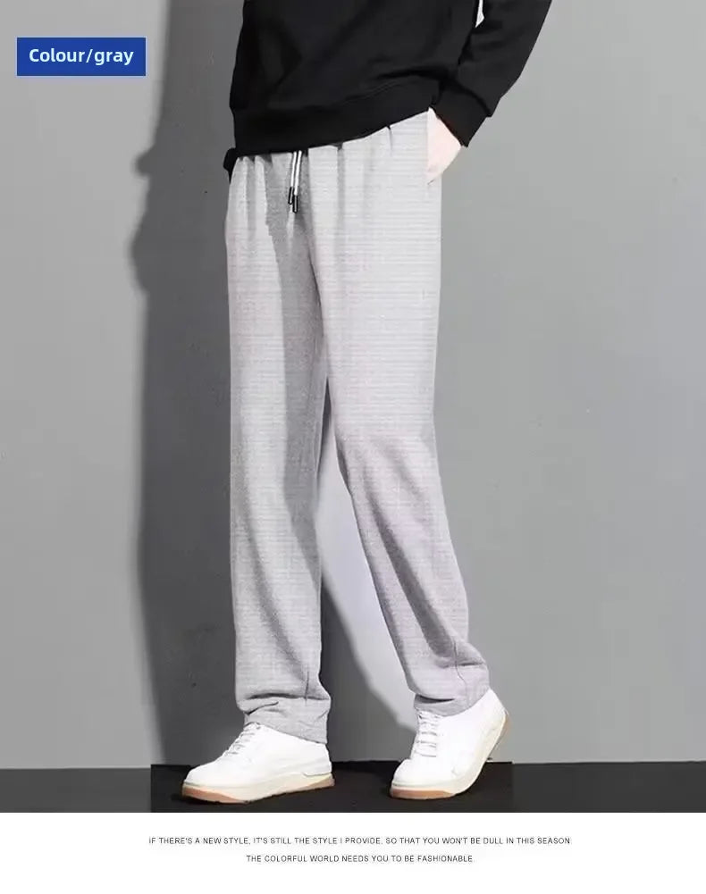 Men's Fleece-Lined Thickened Casual Pants - Autumn/Winter Loose-Fit, Versatile Straight-Leg Sports Trousers in Hong Kong Style