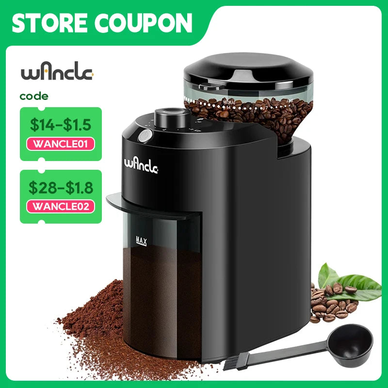 Wancle Electric Burr Coffee Grinder Adjustable Burr Mill Conical Coffee Bean Grinding with 28 Precise Grind Setting 220V/120V