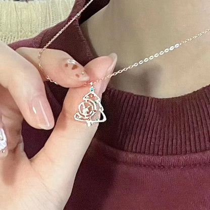 Full Rhinestone Christmas Tree Snowflake Pendant Necklace For Women Exquisite Zircon Star Girl Sweater Collarbone Chain Jewelry