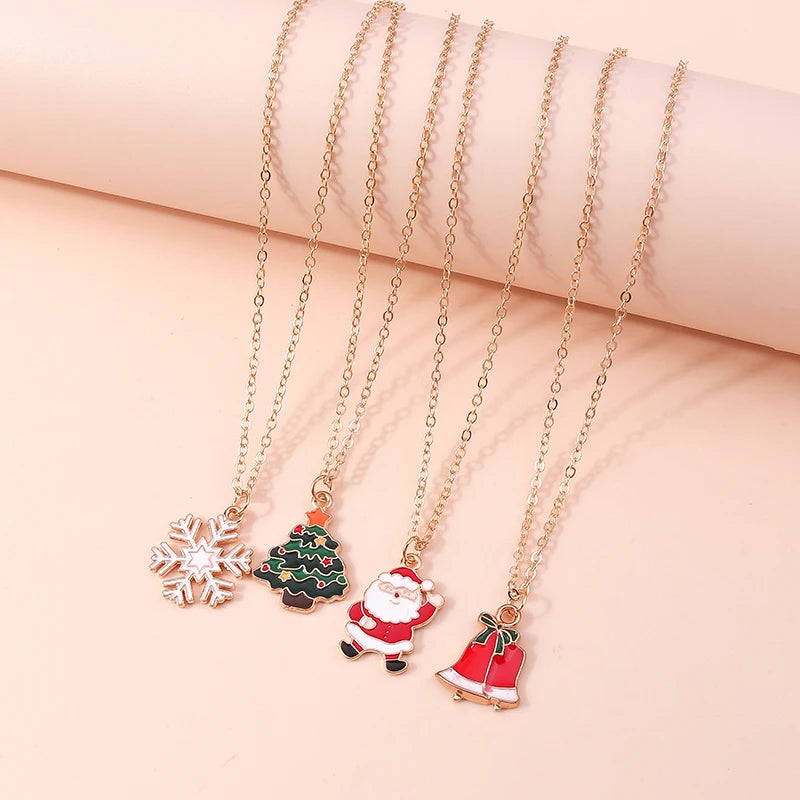 Cute Christmas Necklaces Enamel Bell Snowman Tree Deer Santa Gifts Necklace for Women Men Christmas Party Jewelry Gifts